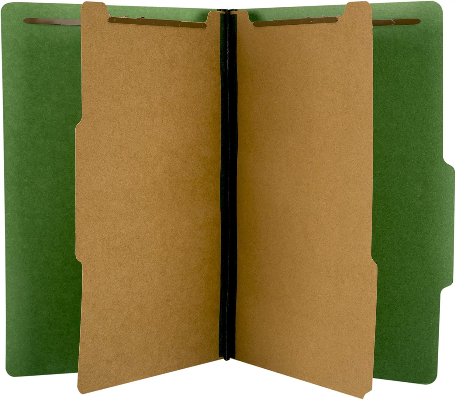 The File King Pressboard Classification Dark Green Partition File Folder | Legal Size - Box of 10 | Two Dividers | Six 2” Durable Fastener Prongs | 2/5 Cut Top Tab | 2” Expansion