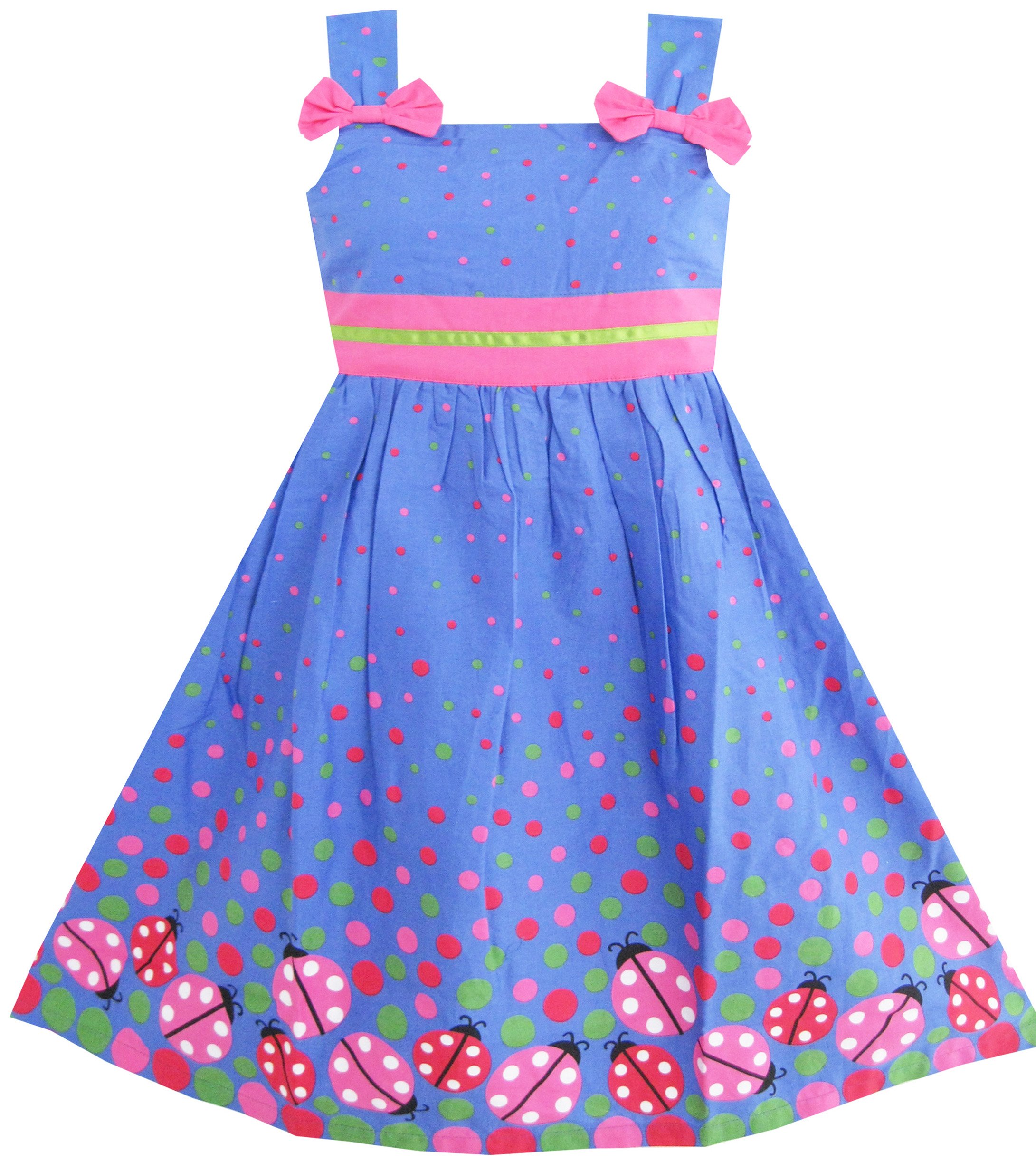 Sunny Fashion Girls' Dress Blue Bug Pink Dot