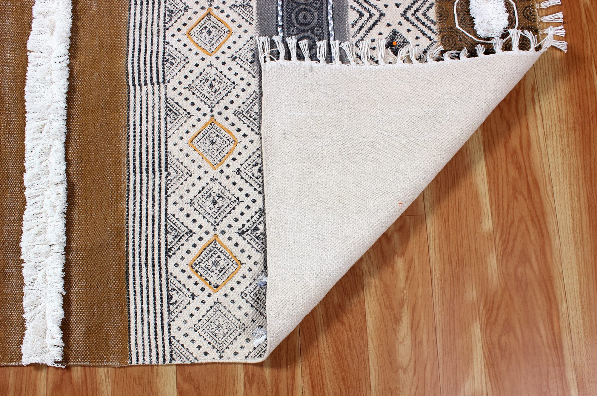 Kelim-Teppich, 10 x 20 cm, braun und schwarz gestreift, dick, 0,48 cm, waschbarer Baumwollteppich, flach gewebt, für den Innen- und Außenbereich, für Küche und Eingangsbereich