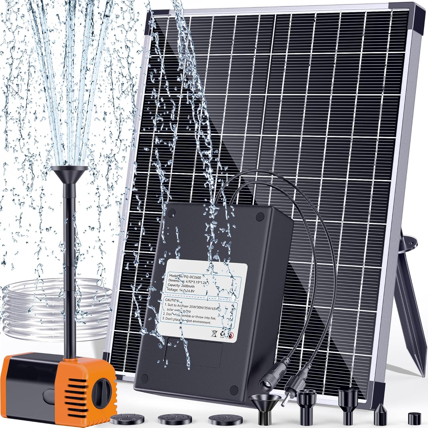 POPOSOAP Solar Water Pump with Battery Backup, 30W Solar Fountain Pump with 430GPH