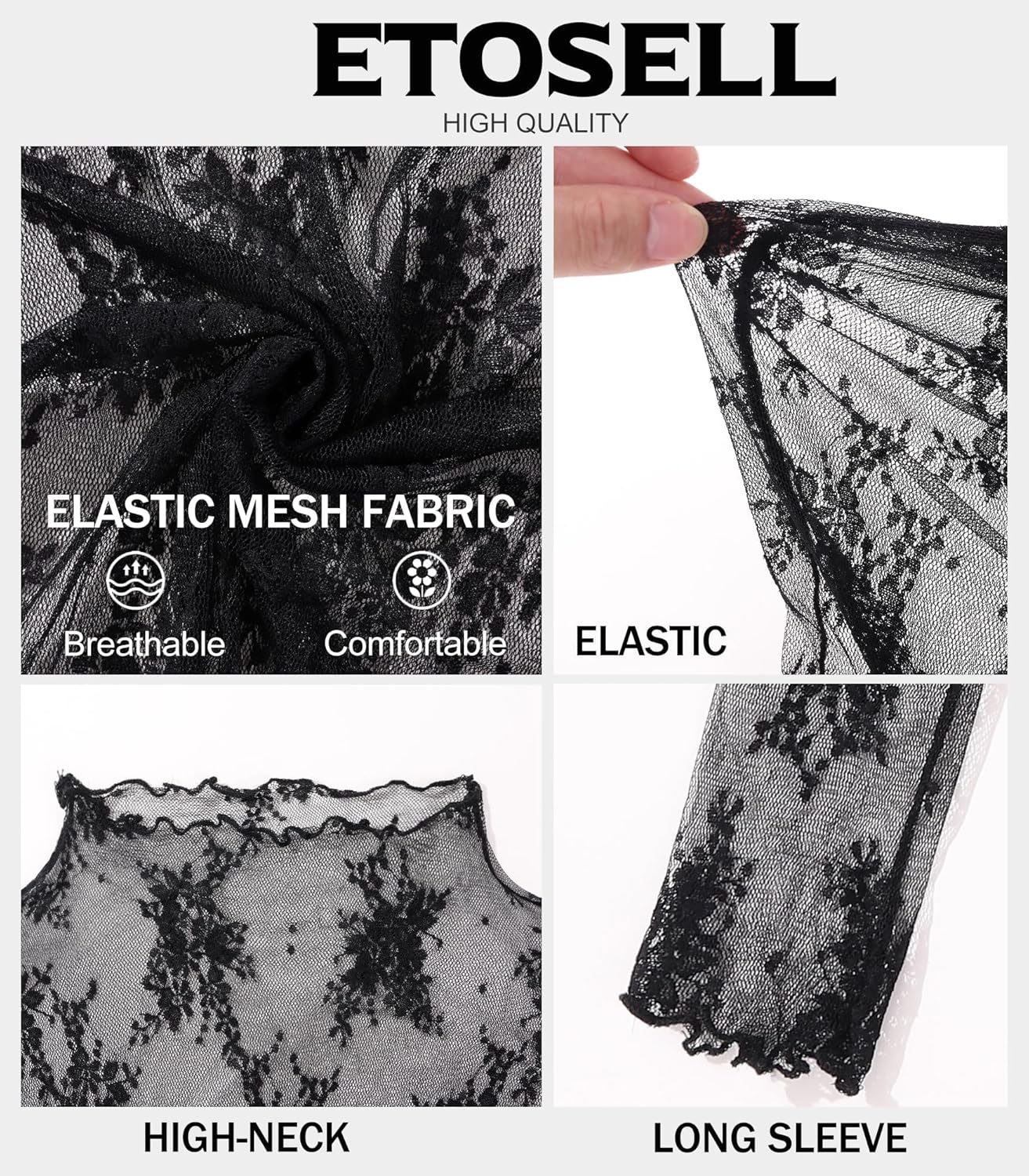 Womens Lace Mesh Long Sleeve Top Floral Sheer See Through Sexy Tops Mock Neck Shirts Party Club Night Blouses - Image 5