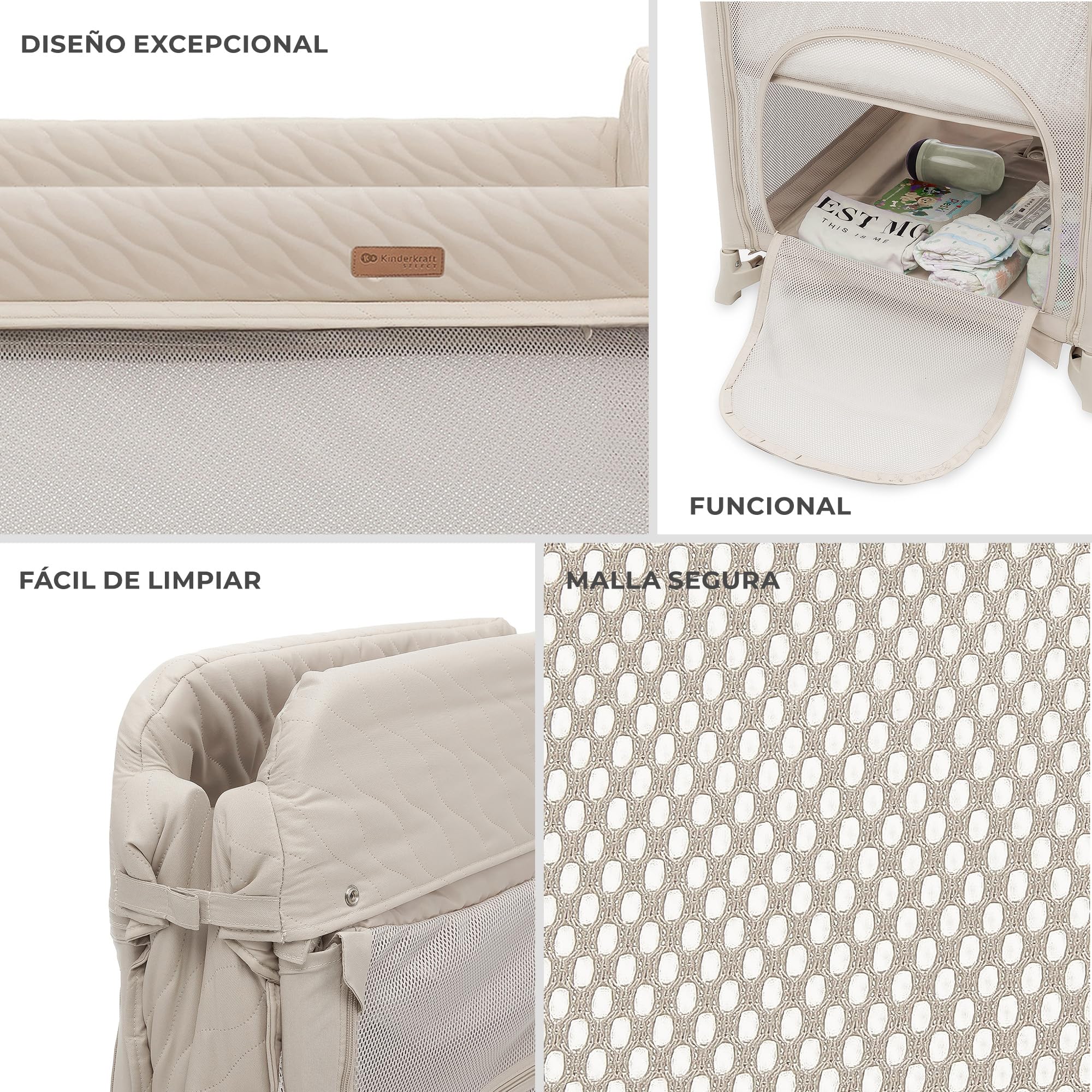 Kinderkraft Moon Dream, Cuna de Viaje Desde el Nacimiento hasta los 3 años, Cuna de Dos Niveles, se pliega fácilmente con una Sola Mano, Incluye colchón y Bolsa de Transporte, fácil de Limpiar, Beige
