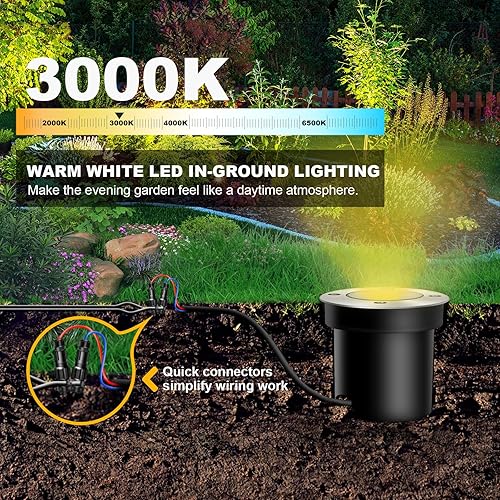 Miniatura 4 de Paquete de 8 luces de paisaje de bajo voltaje con conectores 3W LED 12-24V iluminación en el suelo IP67 impermeable luces de jardín 3000K luz