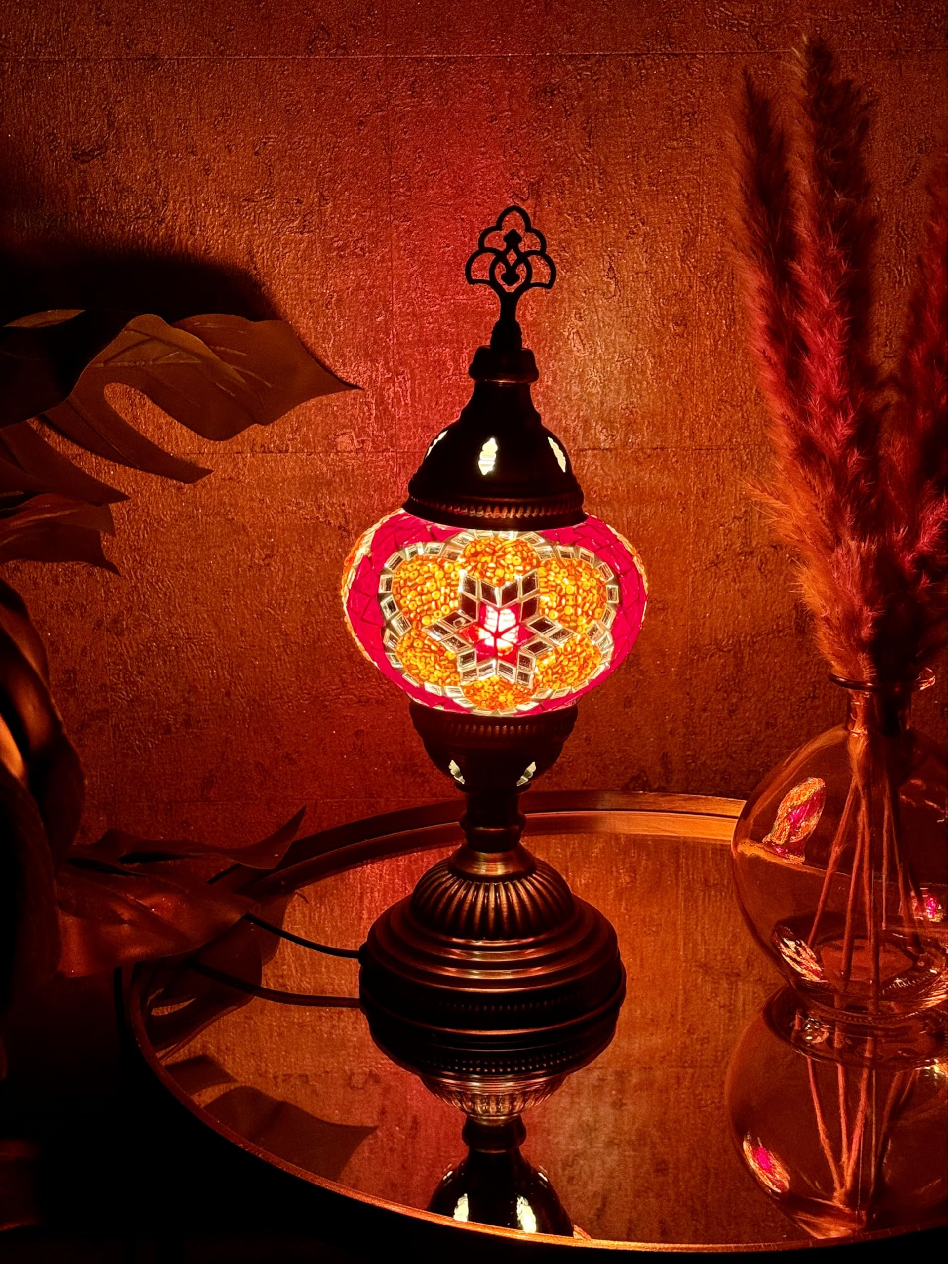 Lightza New Handmade Multi Color Turkish Moroccan Mosaic Table Lamp (Red 05)