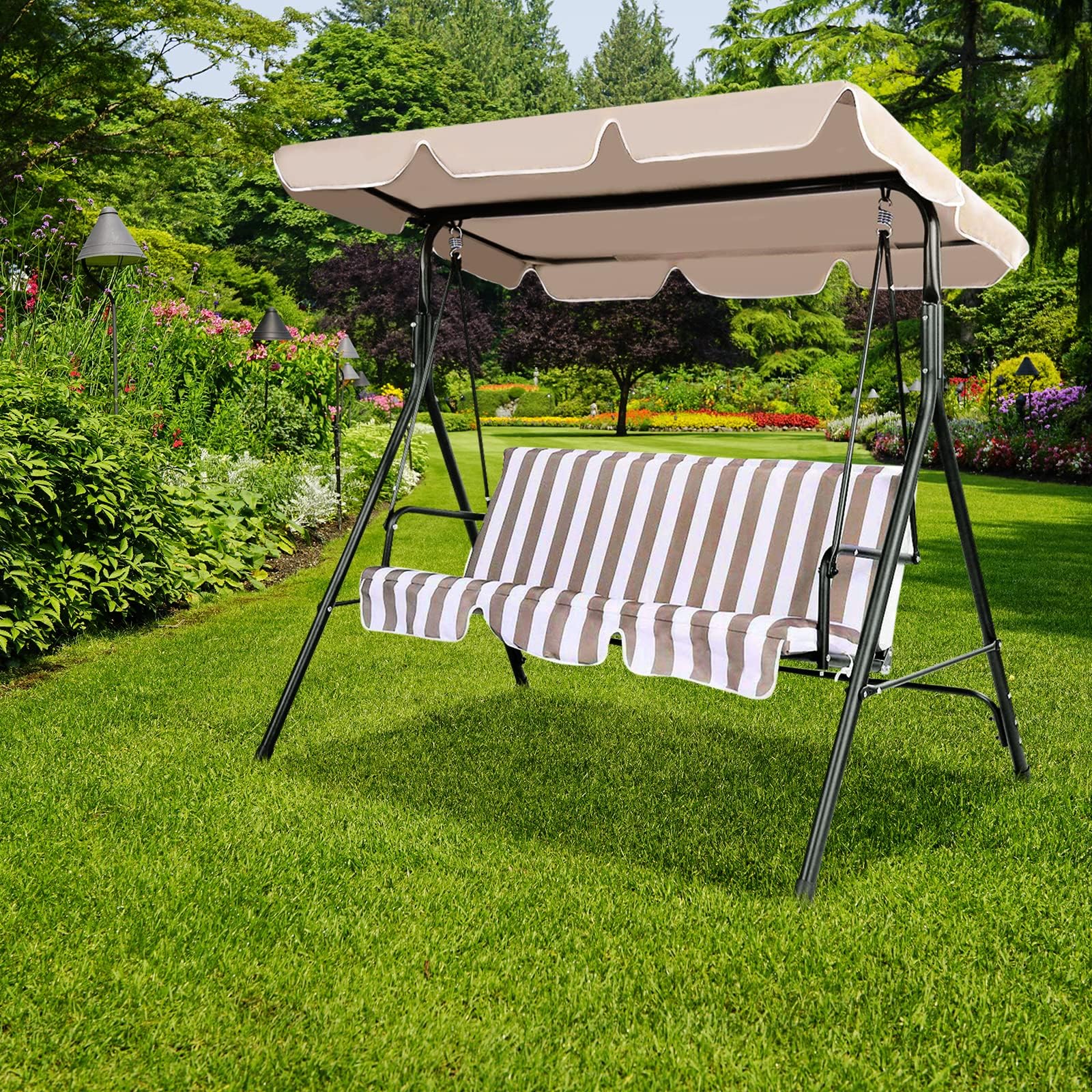 KOMFOTTEU Tetto di ricambio per altalena da giardino universale, copertura di ricambio impermeabile, copertura per dondolo con protezione solare (beige, 190 x 132 cm), XY1650ES-KF