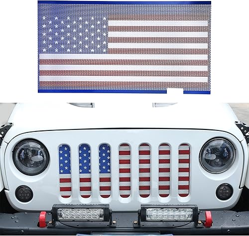 Hooke Road JK Rejilla frontal de malla para rejilla de insectos con bandera estadounidense para Jeep Wrangler JK y Unlimited 2007-2018