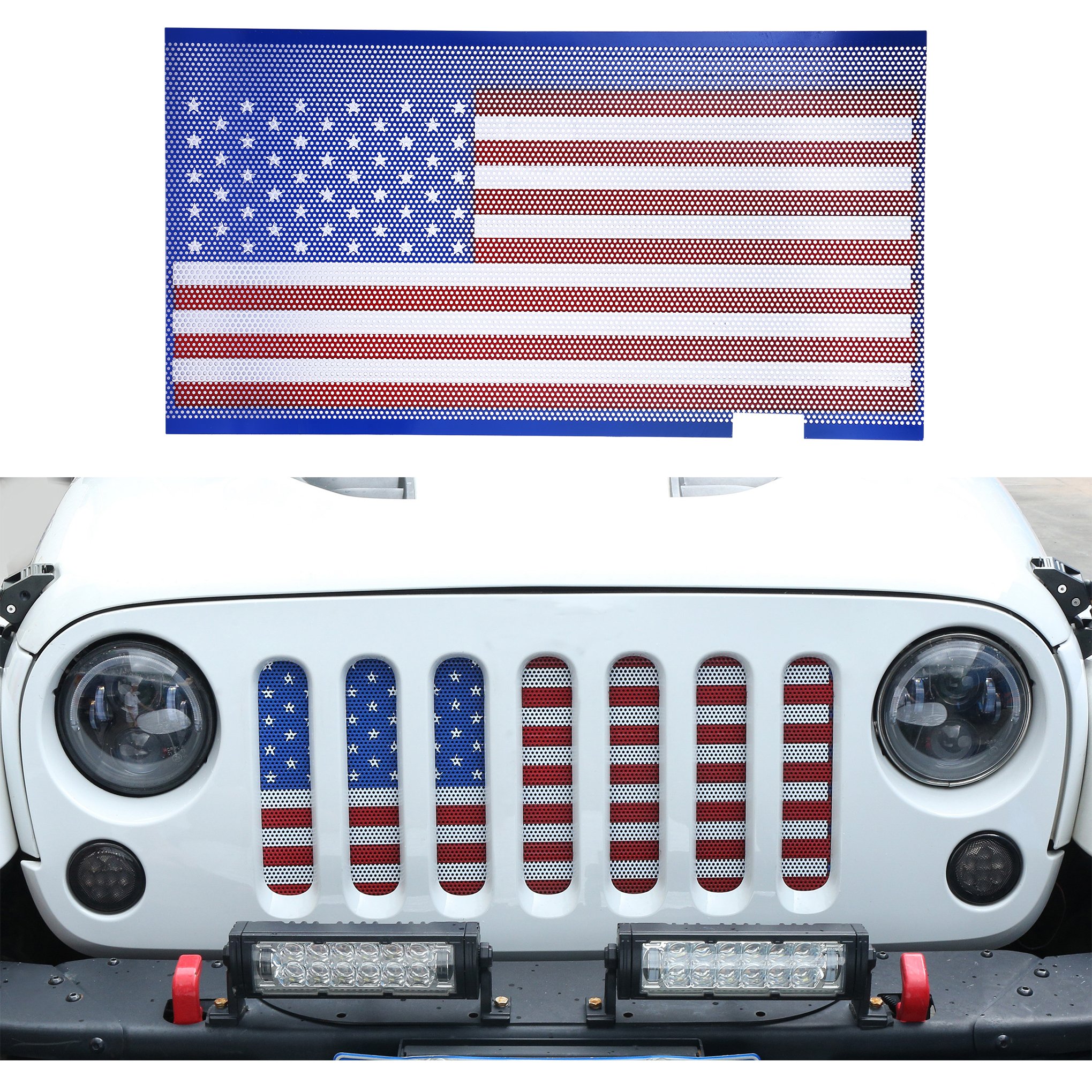 Opar Front Grille Mesh Insert for 07-17 Jeep Wrangler JK & Wrangler Unlimited (American Flag)