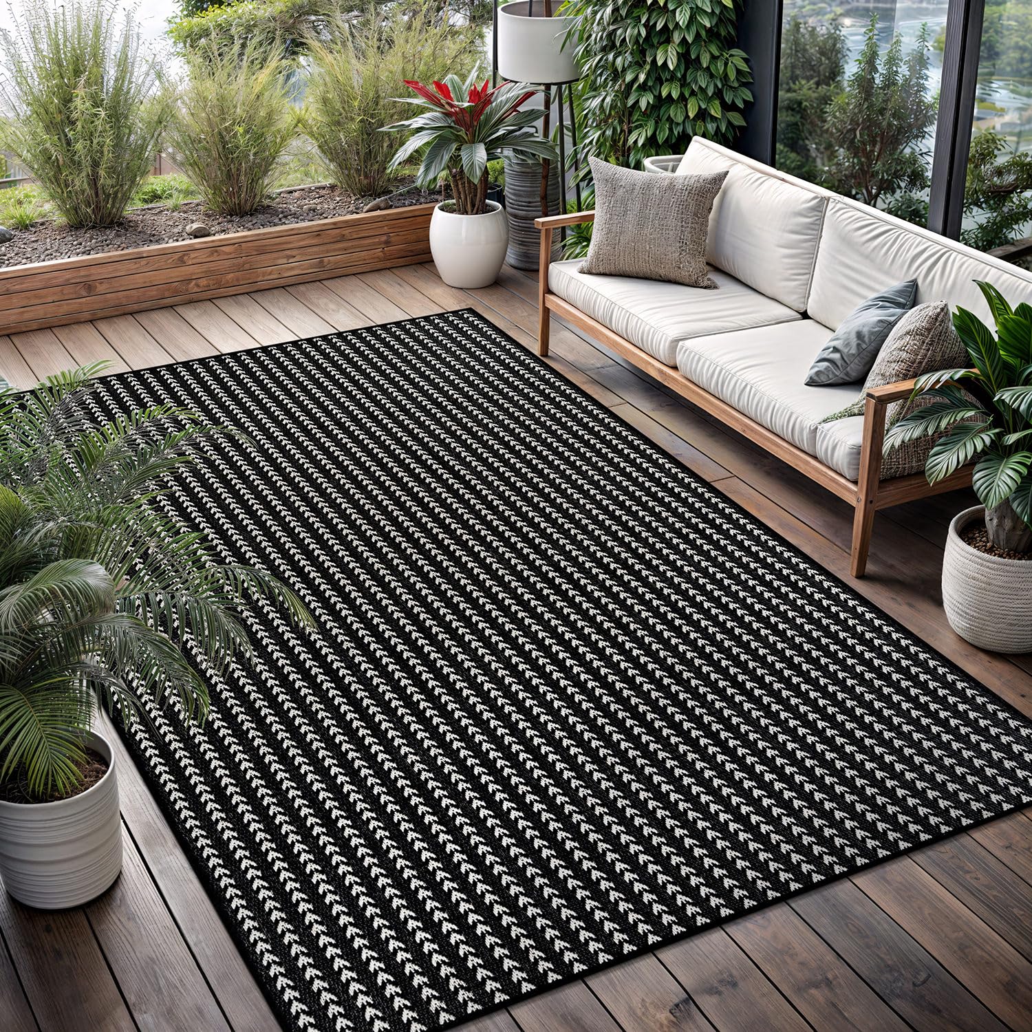 Washable Outdoor Rug 10x14 Modern Area Rugs Outdoor Carpets Striped Pattern Non Shedding Waterproof Easy Clean Patio Deck Porch Living Room Bedroom