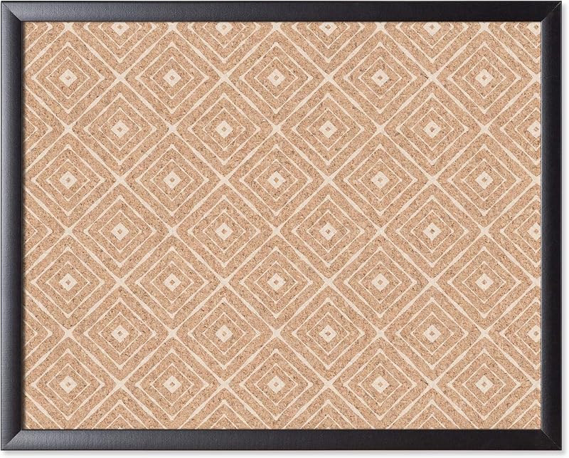 U Brands Tablón de anuncios de corcho, 36" x 48", impresión de diamantes, marco de madera negro
