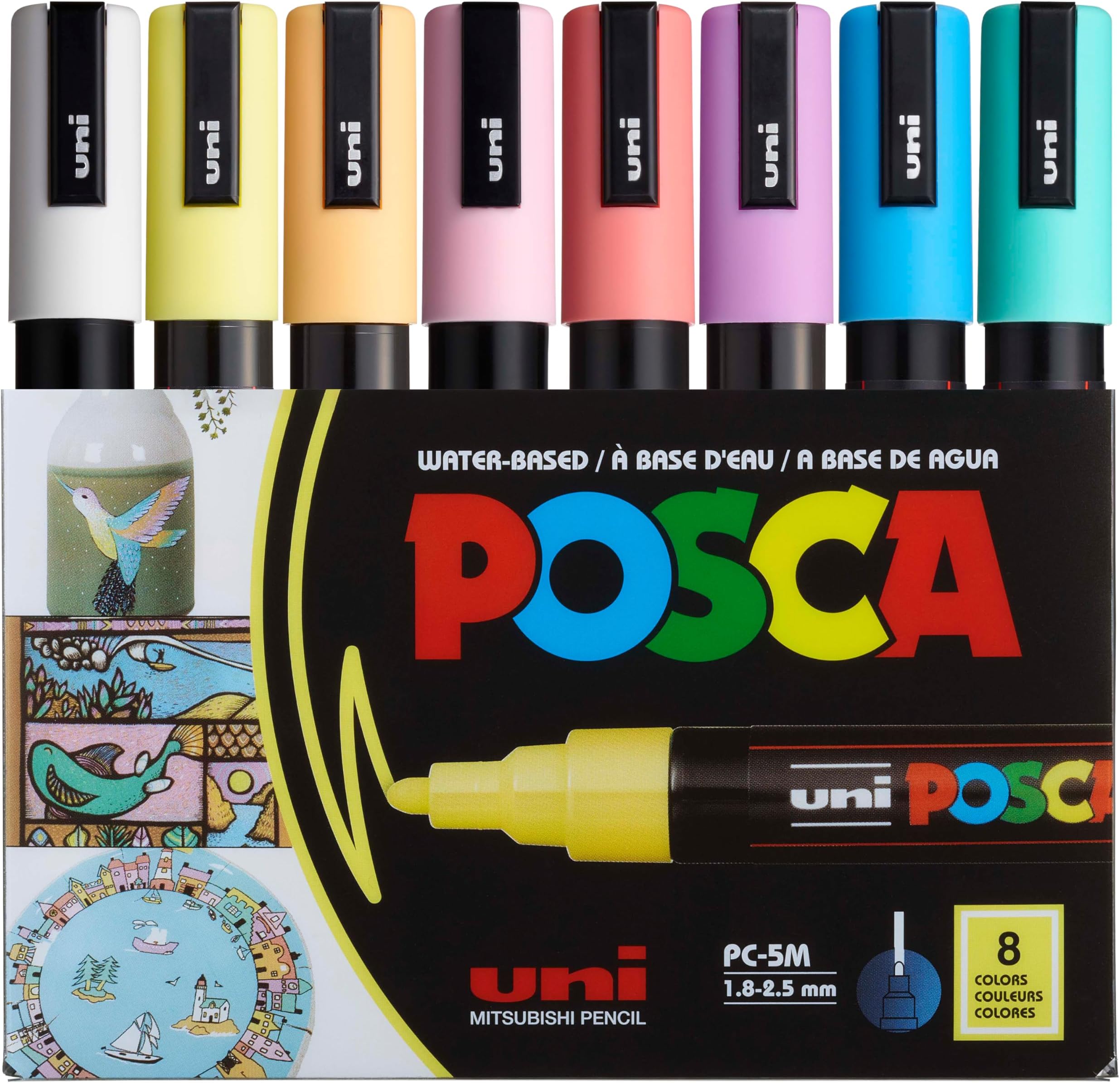 Soft Colors Marker Set with Medium Tips, 8 Full Range PC-5M Paint Markers