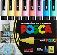 posca Conjunto de marcadores, 8 marcadores de tinta média 5M – tons suaves – branco, amarelo sol, damasco, rosa claro, rosa coral, lavanda, azul claro, verde-água