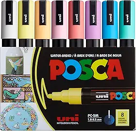 posca Conjunto de marcadores, 8 marcadores de tinta média 5M – tons suaves – branco, amarelo sol, damasco, rosa claro, rosa coral, lavanda, azul claro, verde-água