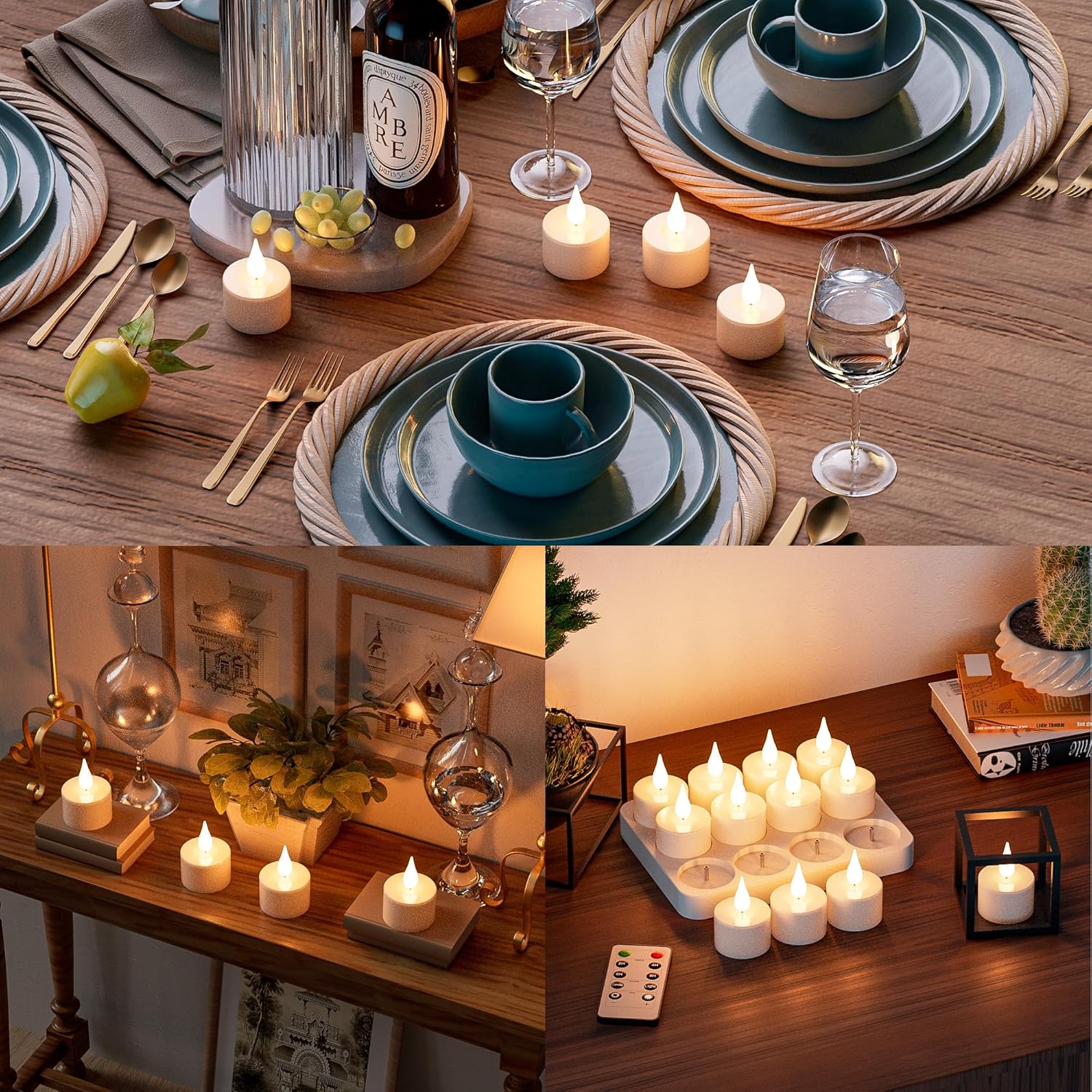 Rechargeable Tea Lights Flameless Candle with Remote Timer, 12 PCS Tea Candles Flickering with Charging Base, 3D Flame Battery Operated Small Votive for Home Wedding Christmas Decorative