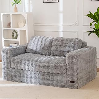MAXYOYO Loveseat Sofa for Living Room, Small Sofa Couch Tufted Boneless Couch, Comfy Bean Bag Chair for Small Space Bedroom Apartment, No Assembly Needed, Grey