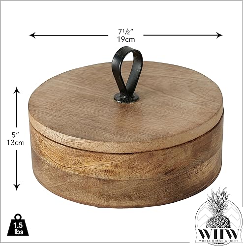Miniatura 5 de WHW Whole House Worlds Caja decorativa Loop Top, estilo moderno de granja, madera de mango natural, hierro negro, marrón nuez rústica, 7.5 pulgadas