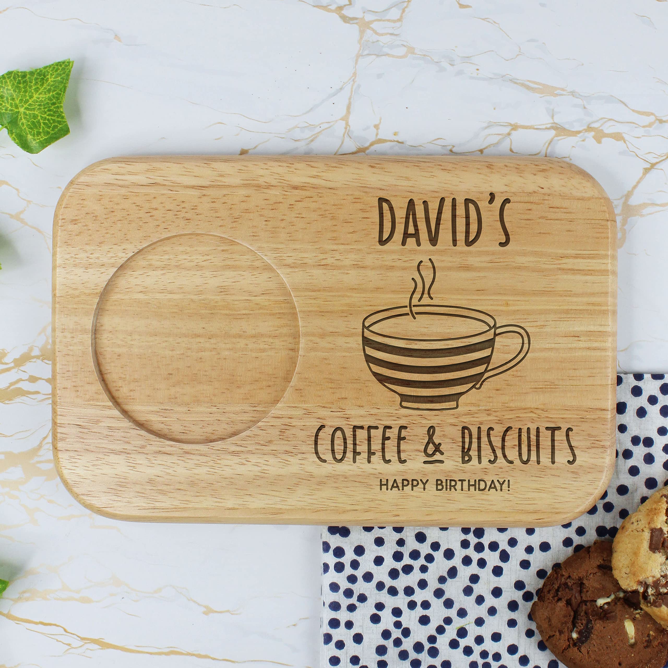 Ebuygb Personalised Coffee & Biscuits Board, Wood Treat Board, Snack Tray, Father's Day, Birthday Gift For Dad, Grandad, Friend - Any Name