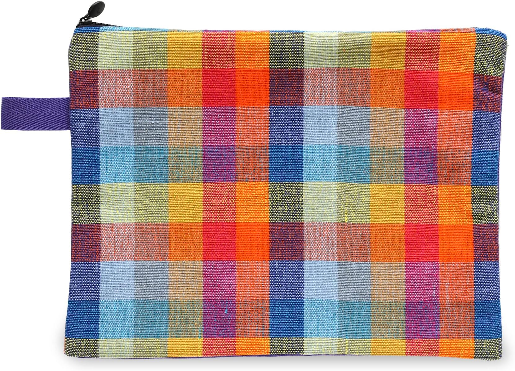 Origo Checkered Travel Pouch/Hand-Woven Cotton/Airplane Travel Essentials, Cosmetic and Makeup Bag/Zipper Organizer for Toiletry/(Medium, Purple)