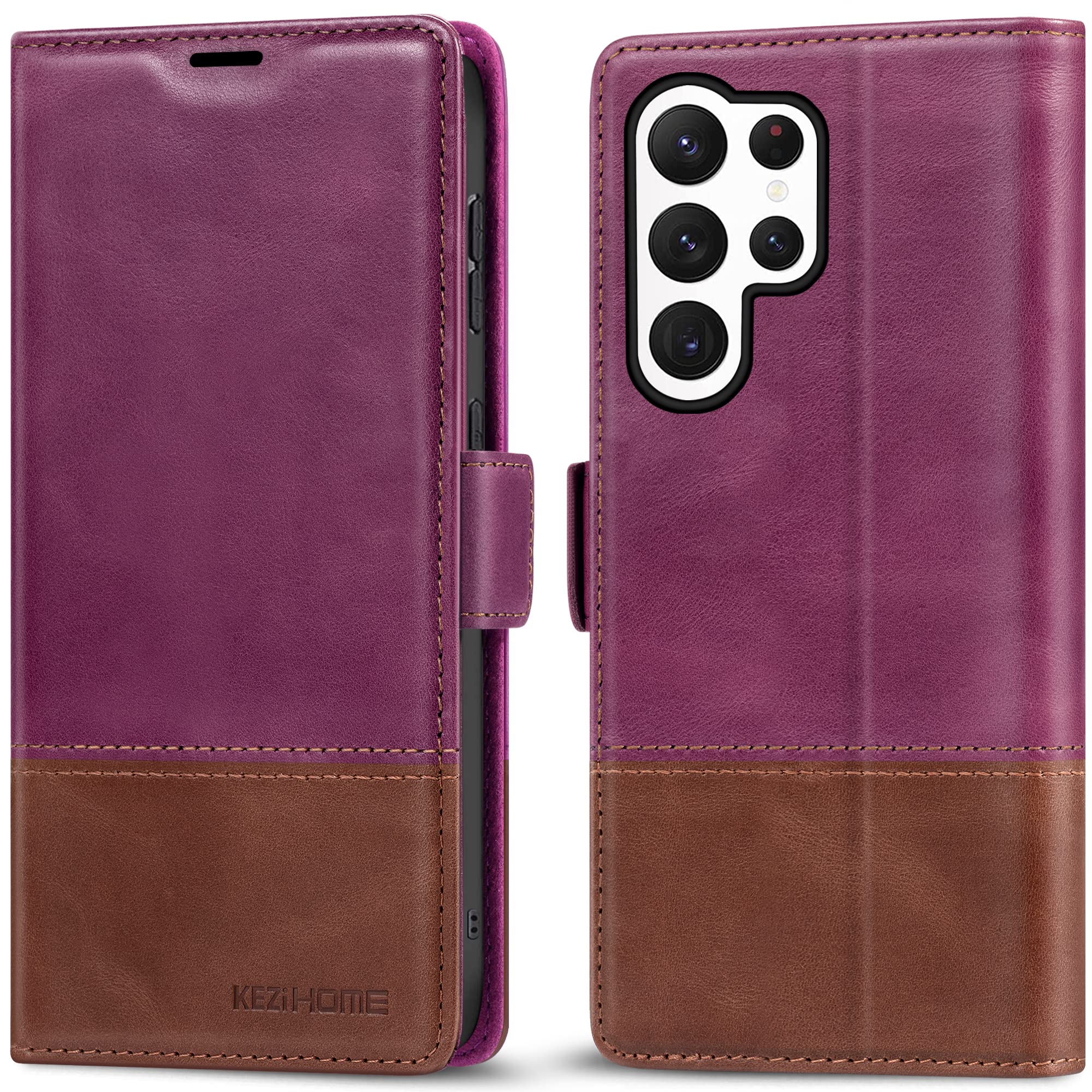 KEZiHOME for Samsung Galaxy S23 Ultra Case, Genuine Leather [RFID Blocking] Galaxy S23 Ultra Wallet Case, Card Slot Flip Magnetic Stand Cover