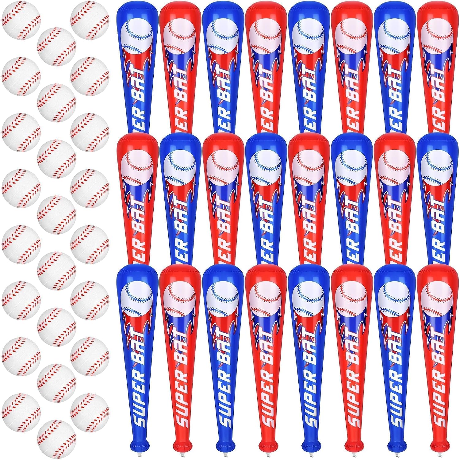 durony 24 Sets Inflatable Baseball Bats and Foam Baseball Sports Stress Ball Sports Party Decorations for Baseball Party Supplies Sports Theme Favors