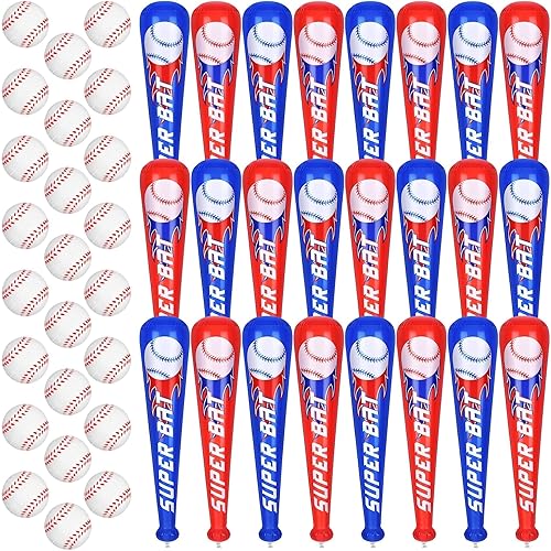durony 24 Sets Inflatable Baseball Bats and Foam Baseball Sports Stress Ball Sports Party Decorations for Baseball Party Supplies Sports Theme Favors