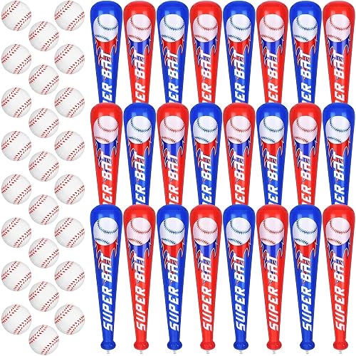 durony 24 Sets Inflatable Baseball Bats and Foam Baseball Sports Stress Ball Sports Party Decorations for Baseball Party Supplies Sports Theme Favors