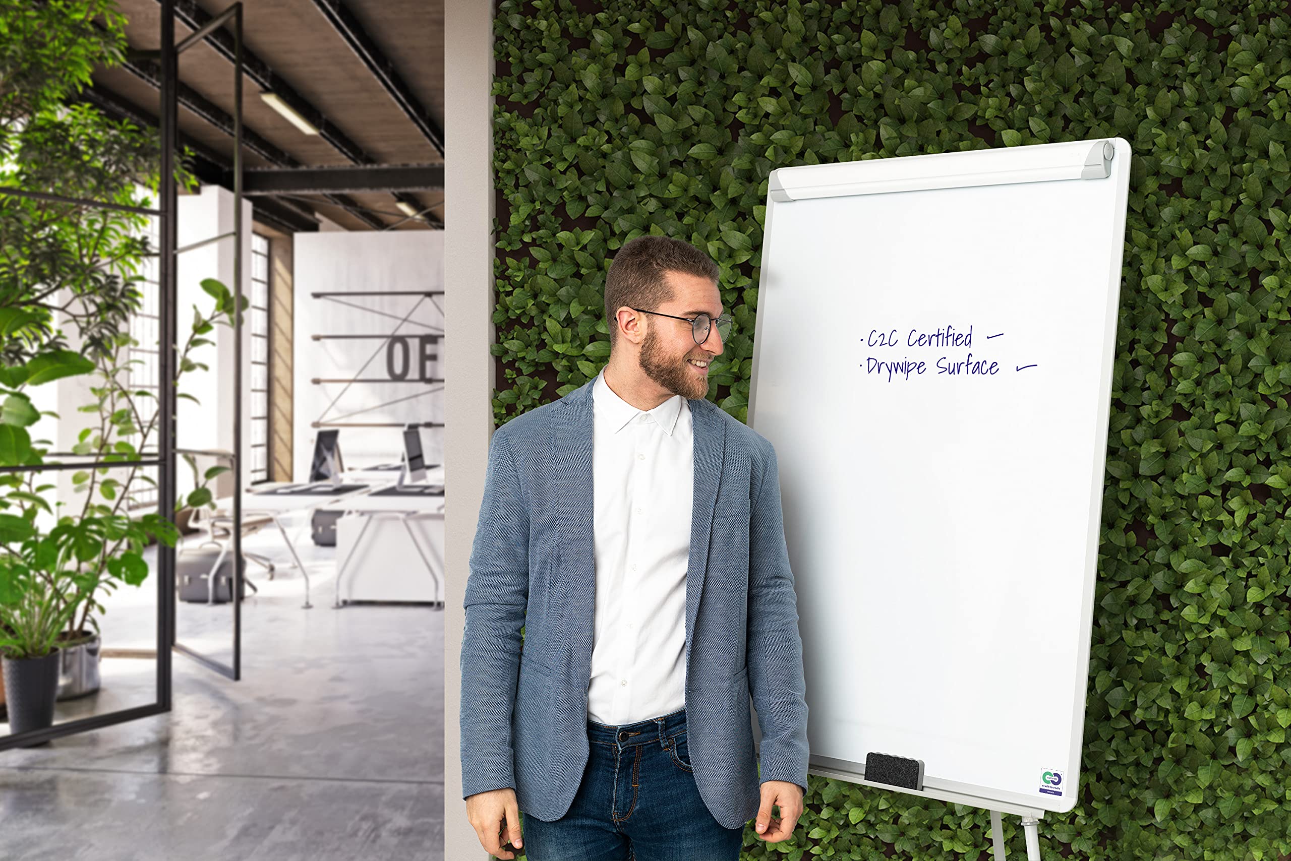 Bi-Office Earth Pizarra Blanca con caballete trípode para rotafolios con brazos extensibles, A1, superficie no magnética, marco de aluminio y bandeja para rotuladores