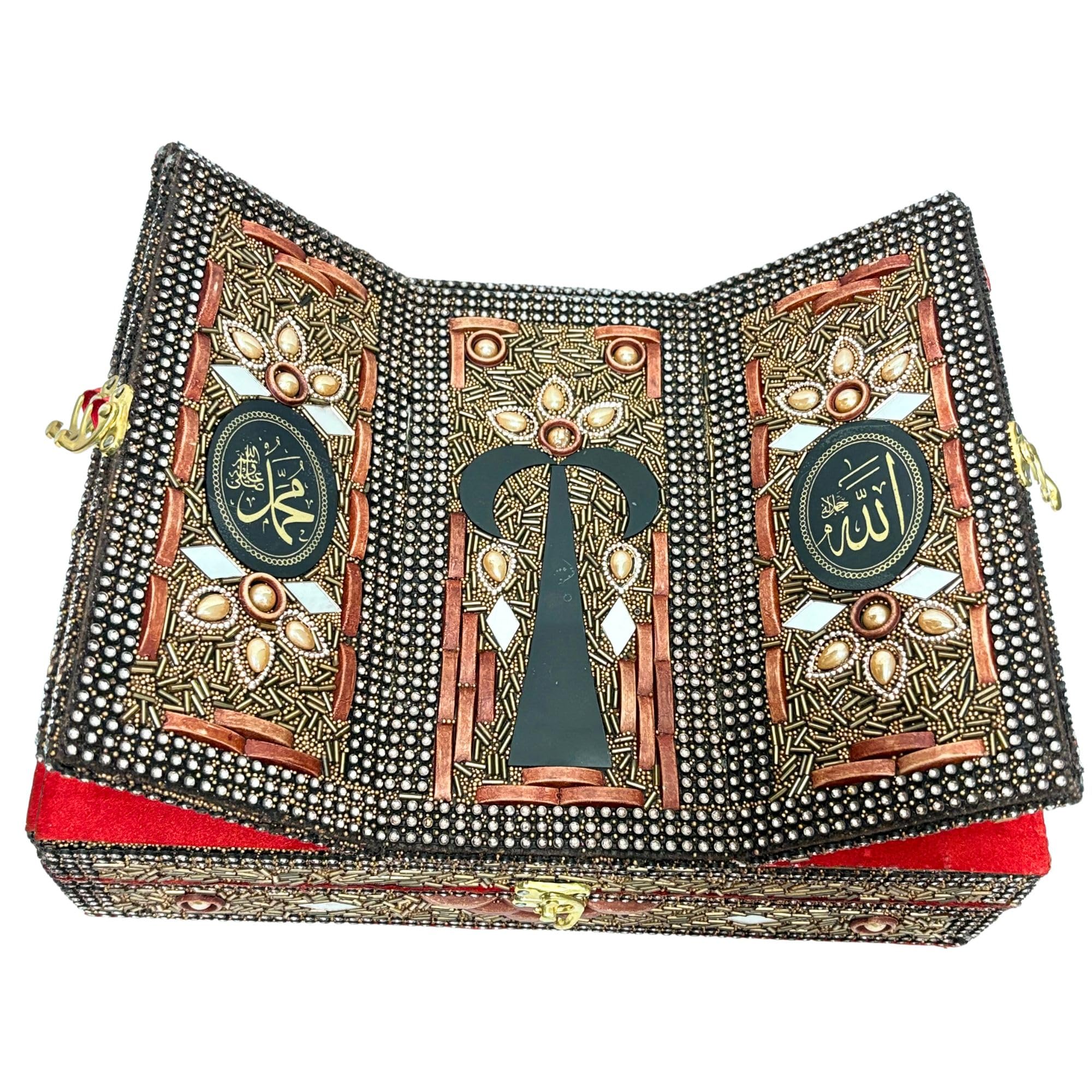 Santarms Handmade Quran Box Fordable Wooden Rehal Holy Books Stand | Book for Reading Rihal Best Gift - Bride Or Bridal Sharif (Beads Craft Work 13 * 4 Inch)