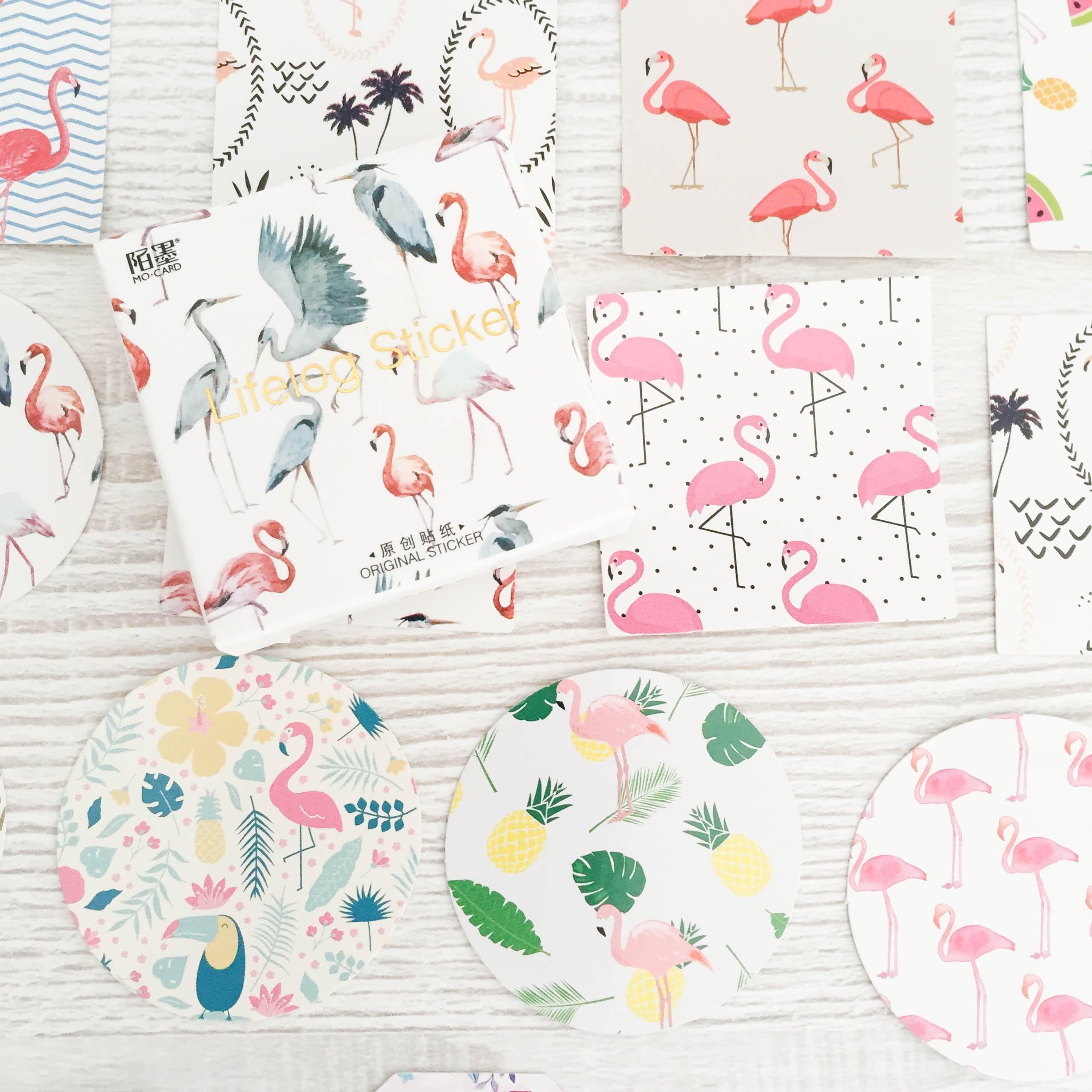 Flamingo Stickers - 45 Pieces - Tropical Flamingoes Watermelon Pineapple - Kawaii Sticker Box Set