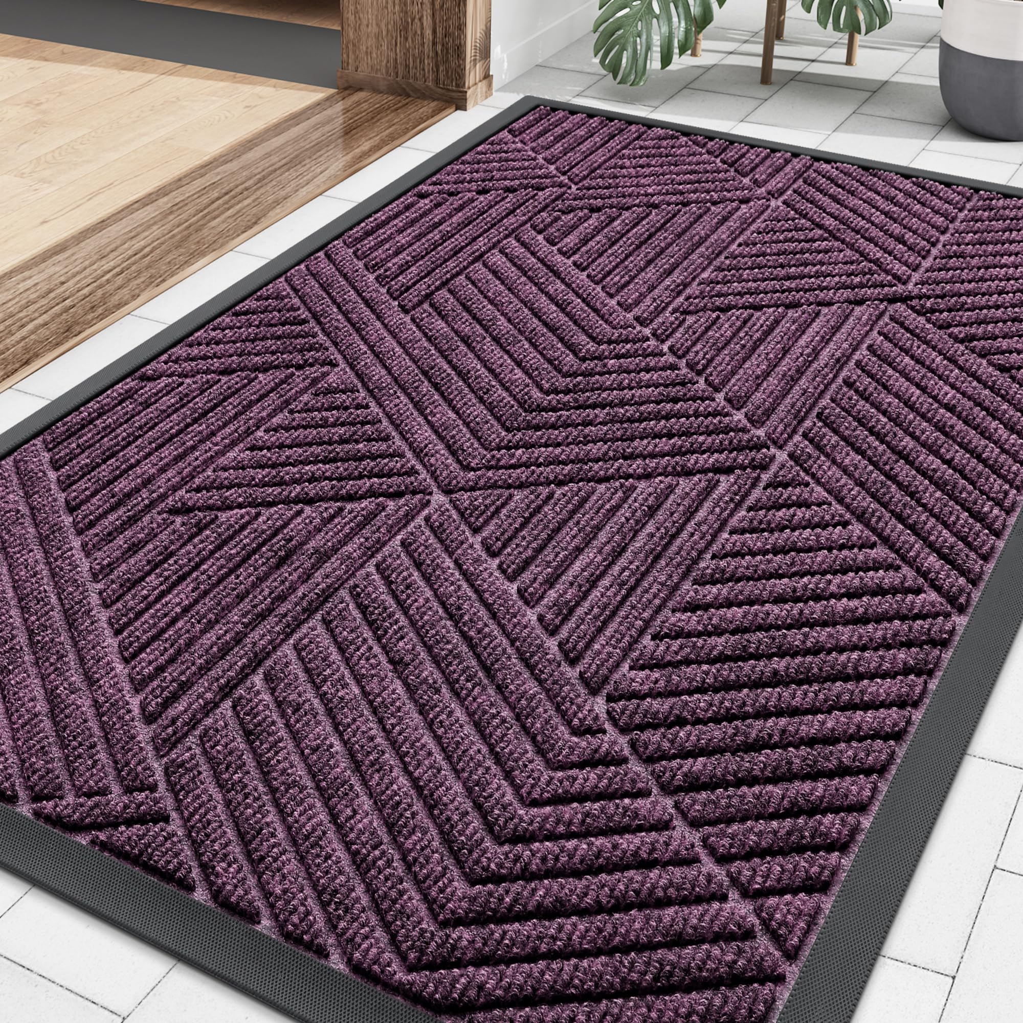 Smiry Front Door Mat Outside Entrance, Low Profile Rubber Doormat, 29.5x17