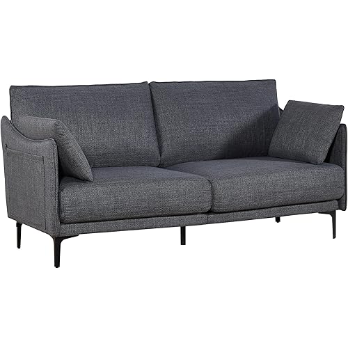 Simple Style Modern 3 Seat Loveseat Couch Sofa with USB Charge Port, 2 Pillows,Metel Legs for Primary Living Space, Bed Room, Office (Gray)