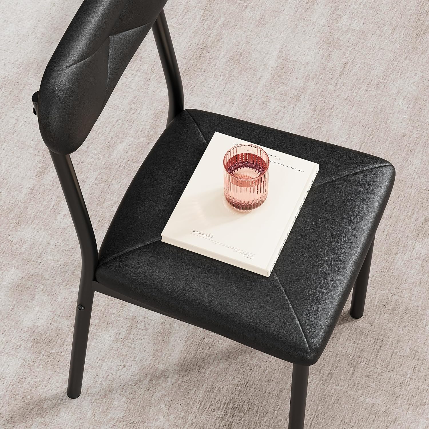 5 Piece Dining Table Set,Metal Rectangular Kitchen Table Set for 4 with Upholstered Chairs, Modern Industrial Style Dining Table and Chairs for Small Space, Rustic Brown