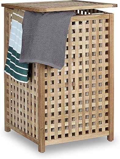 Relaxdays Cesto Portabiancheria, Contenitore Legno, 75L, HLP: 67,5x45,7x45,7 cm, Sacco Porta Biancheria,...