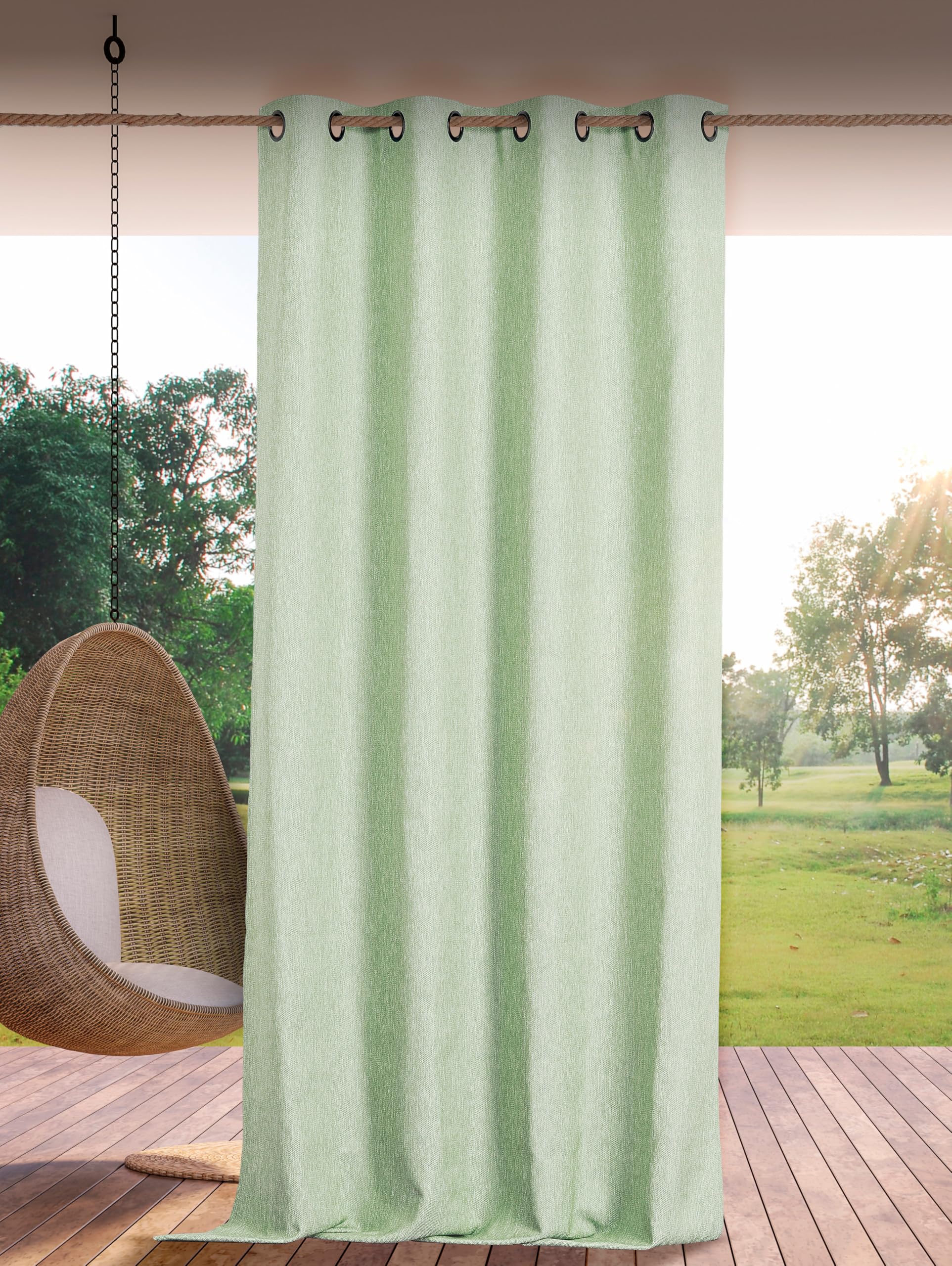 Linder Waterproof Outdoor Curtain – Woven and Dyed in France – Anti-Oxidant Gun Barrel Eyelet Finish – Jade Blue – Dimensions 140 x 265 cm – 100% Polypropylene – Rooftop Collection