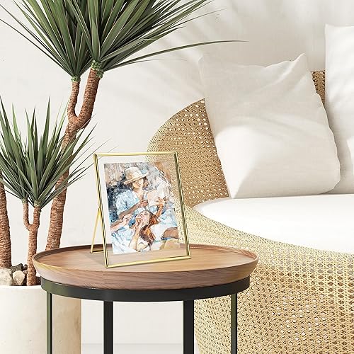 Miniatura 5 de Vienrose Marco de fotos de 5 x 7, marcos de fotos flotantes de vidrio para fotos de 2 x 3, 3 x 5, 4 x 6, marco de fotos dorado para decoración de