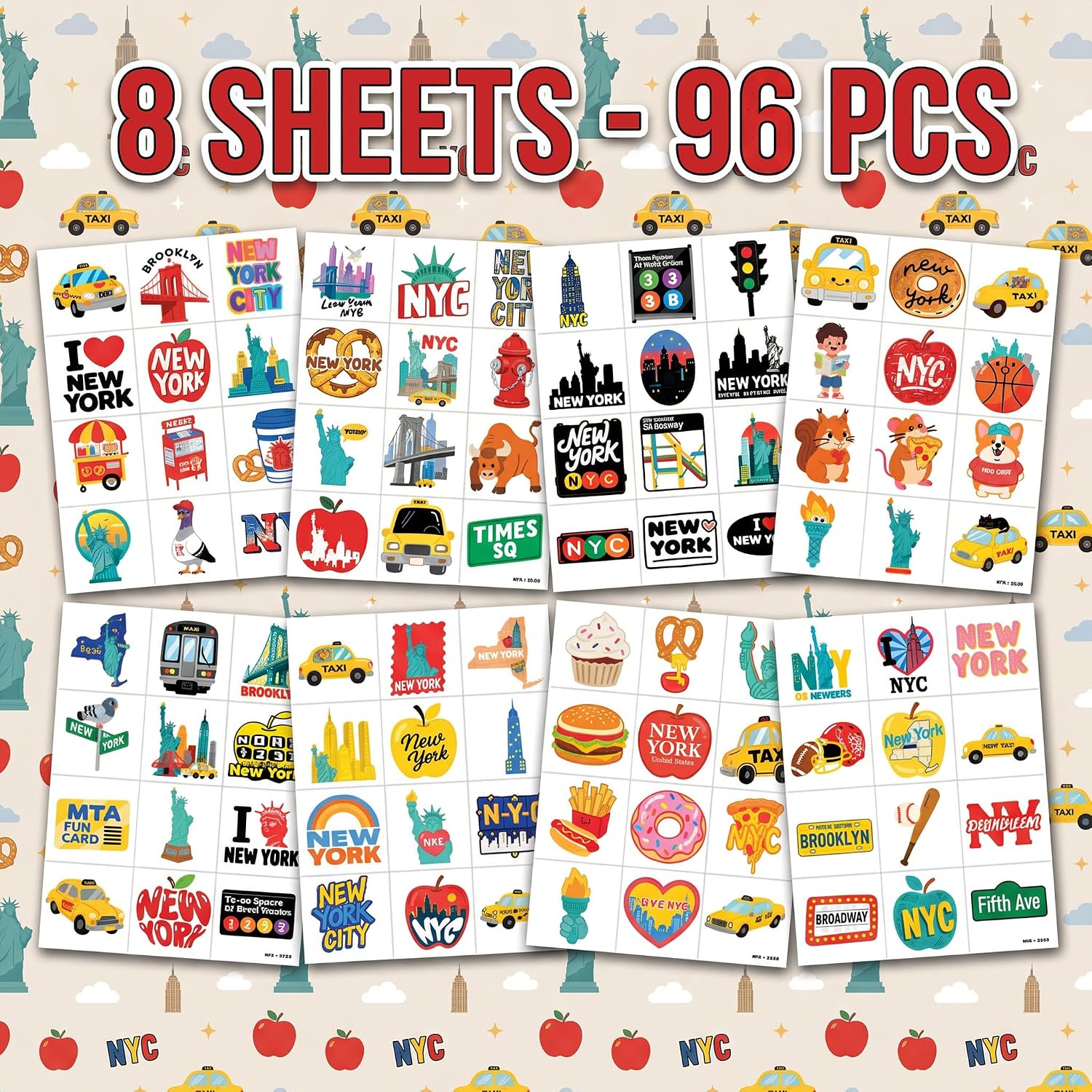 96 PCS New York City Pre-Cut Temporary Tattoos for Kids image 3