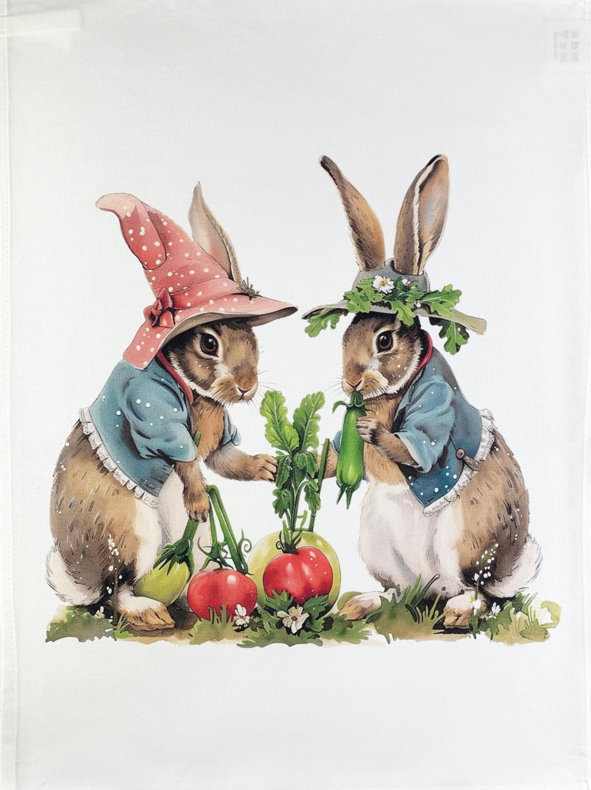 Half A Donkey White The Gardening Rabbits Large Cotton Tea Towel
