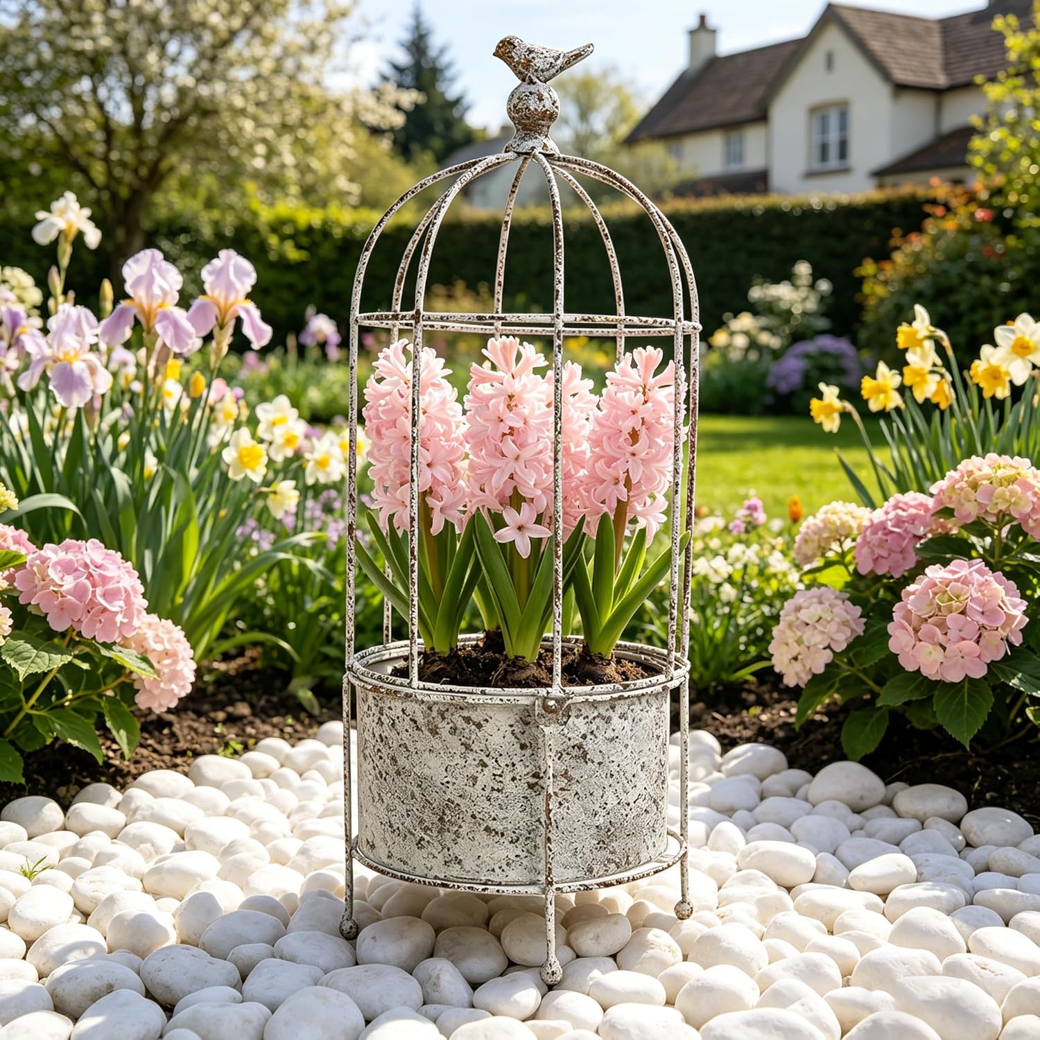 Rustic Iron Birdcage Planter Stand Vintage Metal Planter Holder Distressed Decorative Flower Pot with Latch Lock Closure for Climbing Plants Garden Patio Balcony Outdoor Indoor Decor (styel#2)