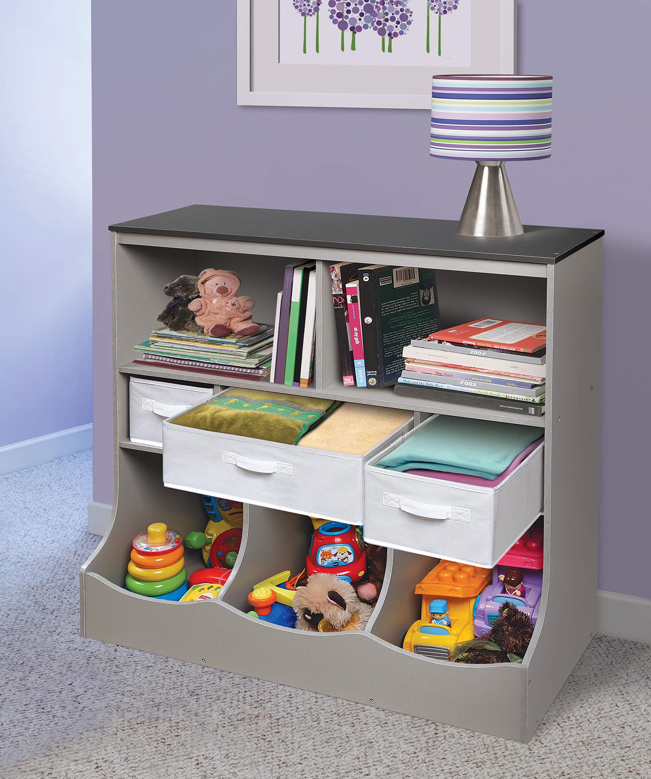 Badger Basket 3-Basket Shelf Storage Cubby - Espresso Finish, Modular Organizer For Toys, Books & More