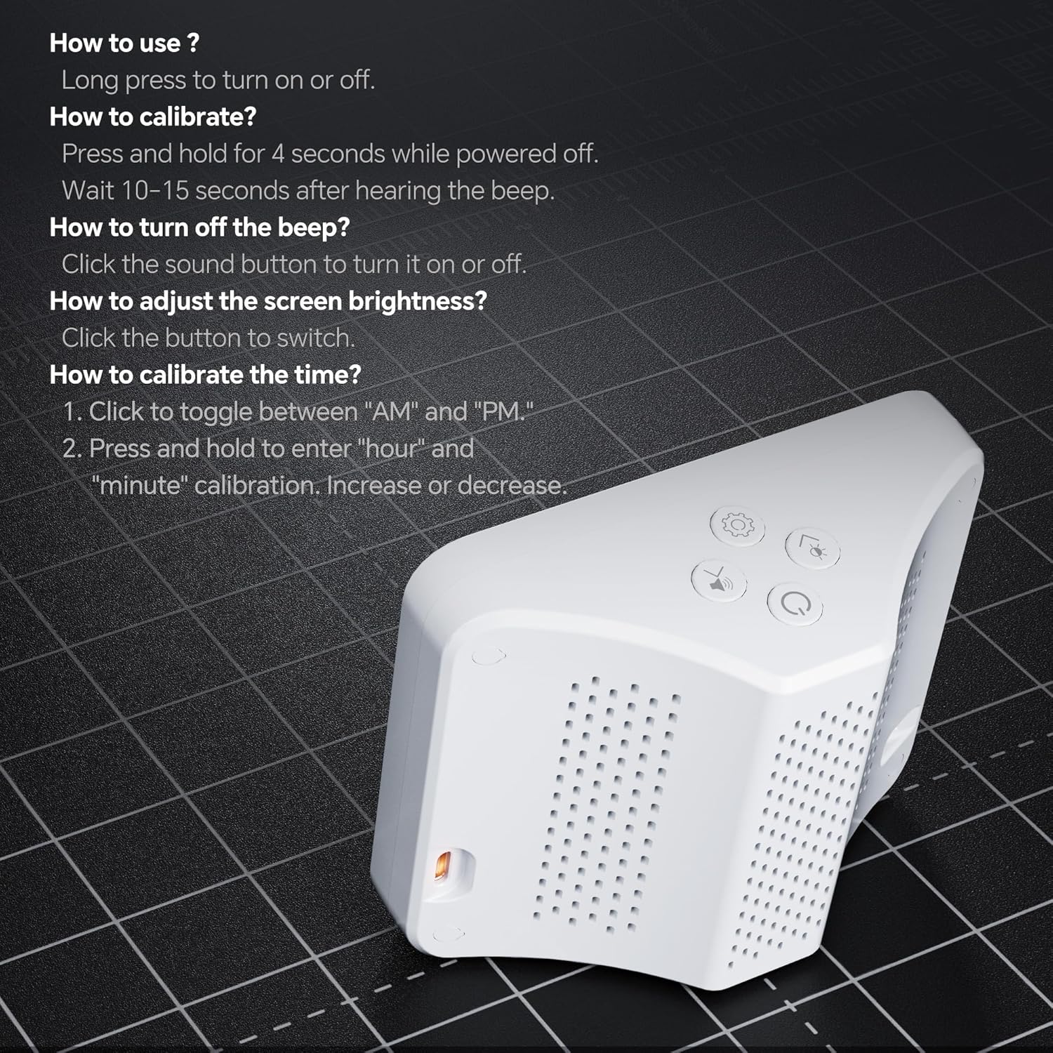 Side view of the AK23 monitor showing control buttons and instructions