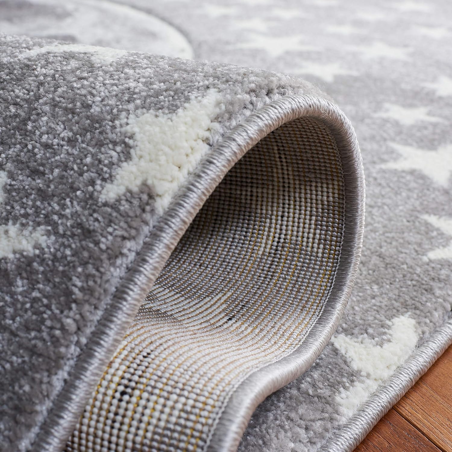 Stellar Playtime Round Non-Slip Rug for Kids - Light Grey & White, 4'x6'