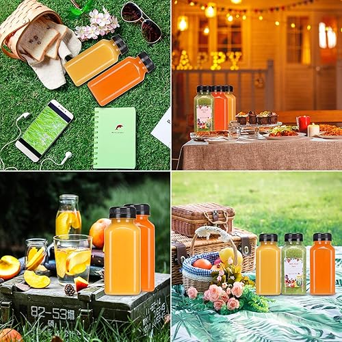 Miniatura 6 de SUPERLELE 20 botellas de jugo de plástico vacías de 8 onzas con tapas botella de agua reutilizable recipientes transparentes a granel con tapas