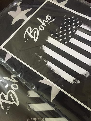 Miniatura 4 de The Boho Street Tapiz de bandera estadounidense exclusiva 100 algodón blanco y negro clásico para colgar en la pared estilo hippie indio colcha