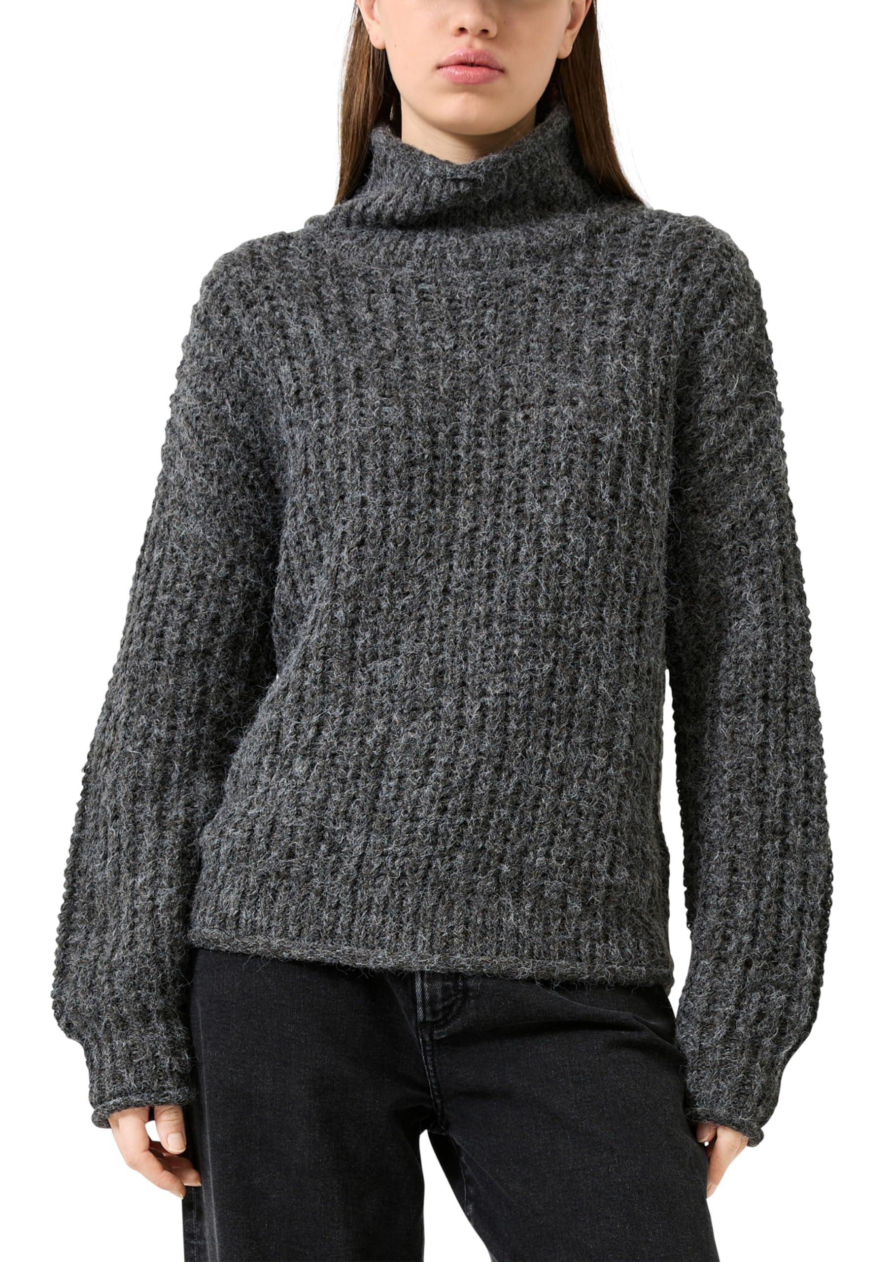 QS Flauschiger Oversize-Pullover mit Rollkragen