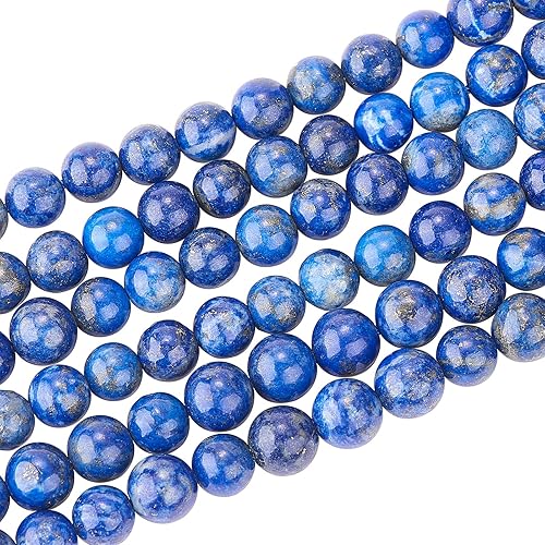 Miniatura 2 de Airssory 5 hebras de cristales de lapislázuli naturales, hebras sueltas de cuentas redondas para curación de joyas, manualidades, collares,