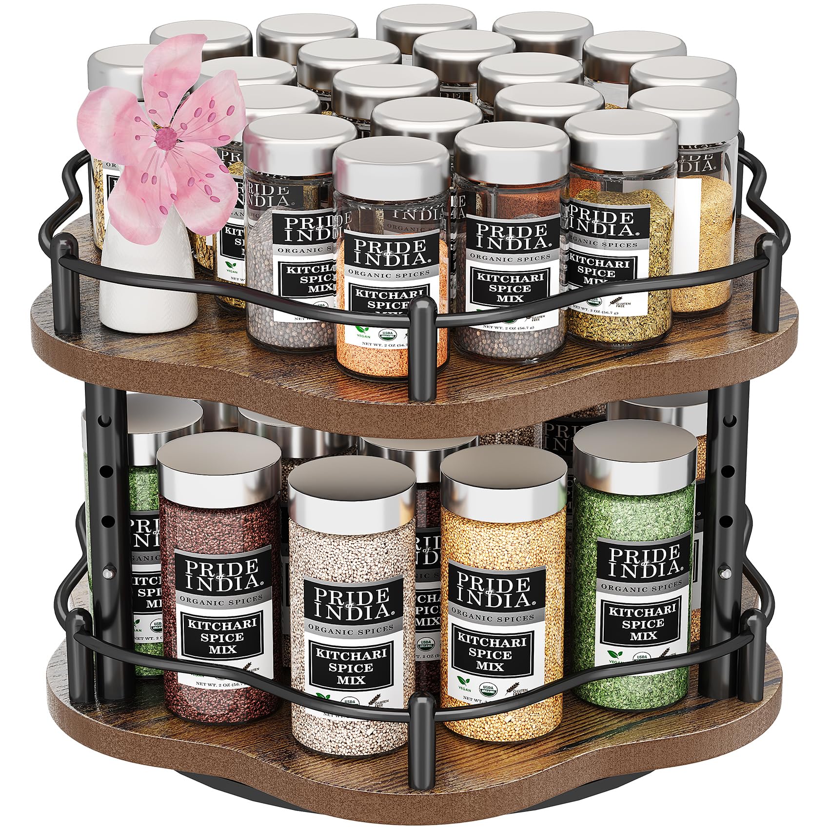 Lazy Susan Spice Rack Organization for Cabinet Tier Adjustable Height  Lazy Turntable Spice Organizer for Kitchen Countertop Pantry, Wood 10 Inch