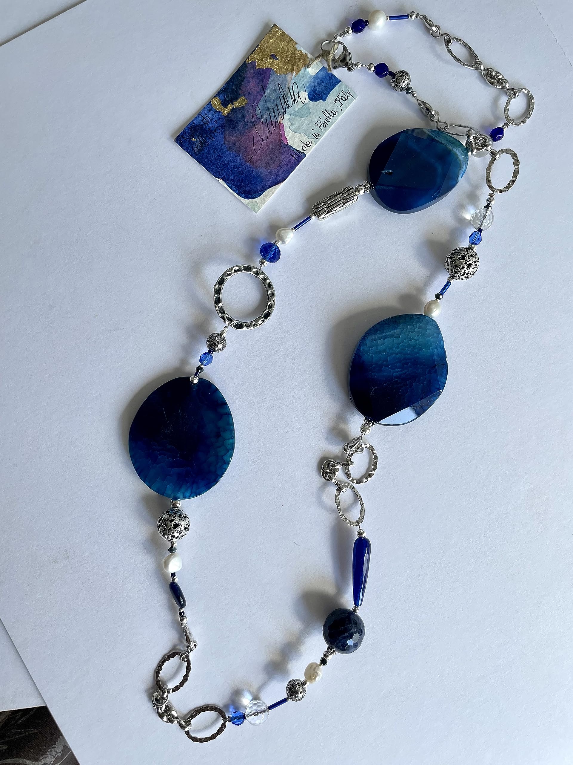 Collana Blu lunga in Pietre dure "NOTTE DI VELLUTO"