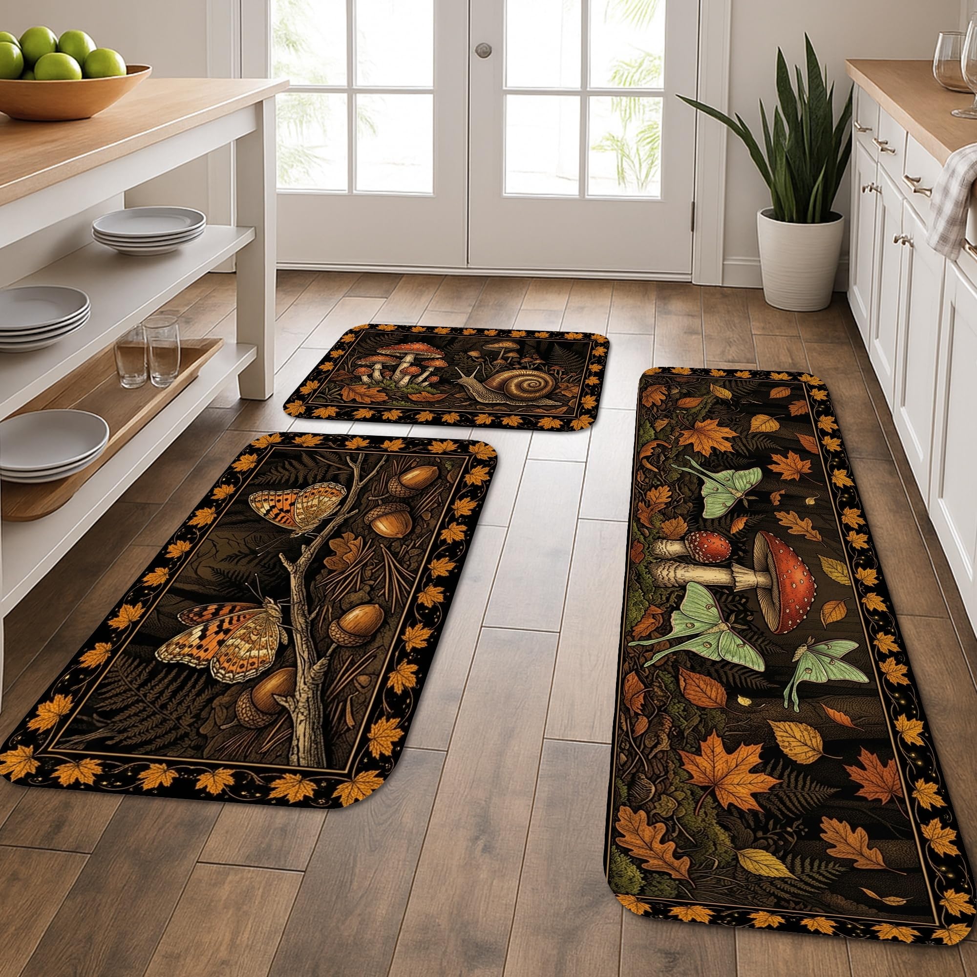 Tapis de cuisine confortables motif papillon : un lot de 3 tapis lavables pour votre évier