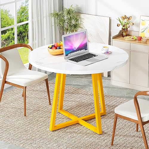 Miniatura 4 de LTTROMAT Mesa de comedor redonda, mesa de cocina redonda pequeña de 39 pulgadas, mesa de comedor de mármol con base dorada, mesa de comedor de oro