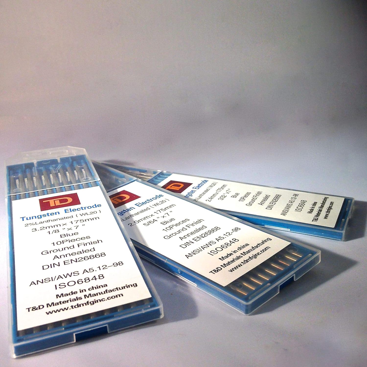 TIG Welding Tungsten Electrodes 2% Lanthanated 1/8" X 7" 10-Pack (Blue, WL20)