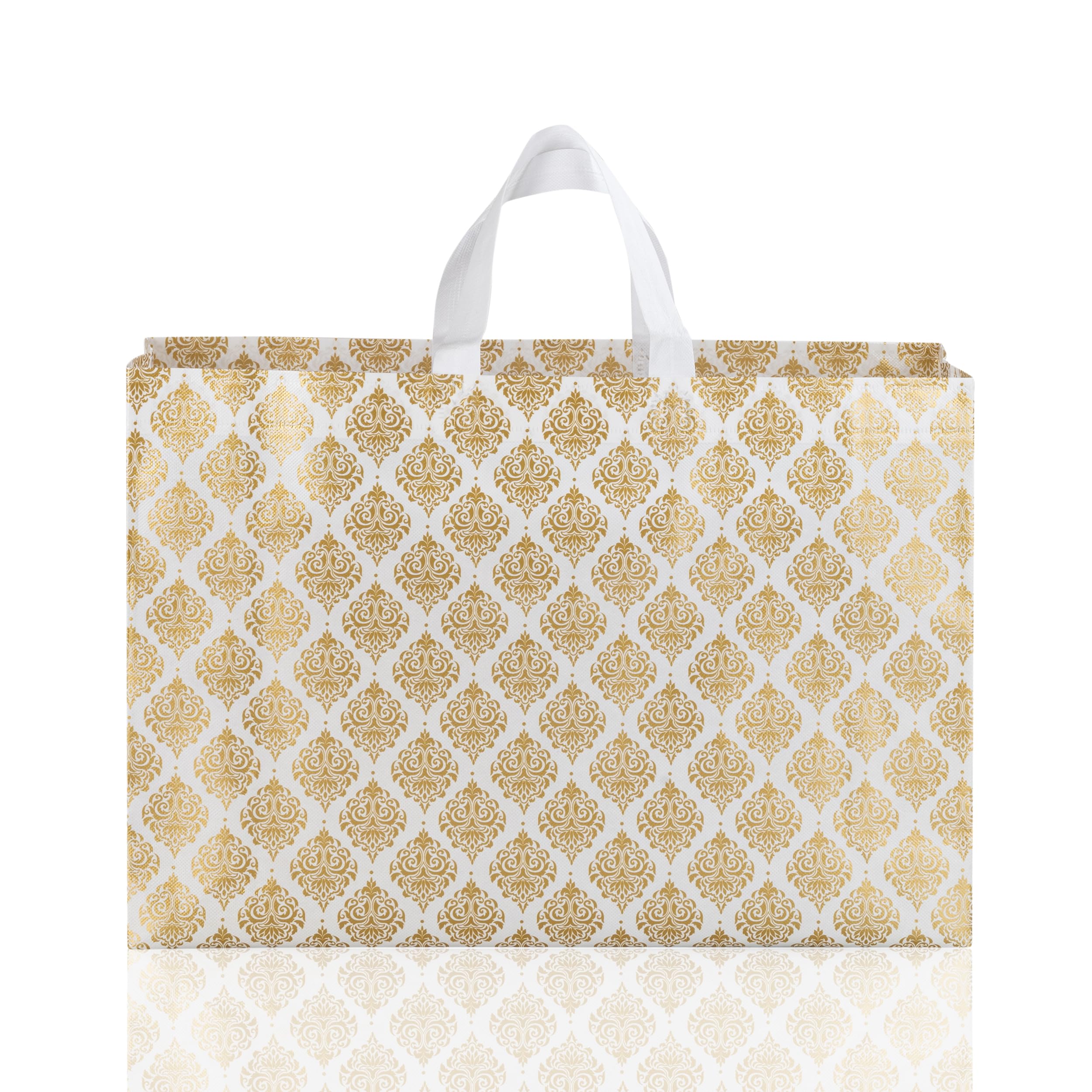 Lavya Festive Special Reusable Non-Woven Laminated Gift Bags, Wedding Gifts, Shagun, Saree, Mithai, Jewellery, Traditional Gifting Carry Bag (Large - 17x12x5, White, Pack of 10) 2